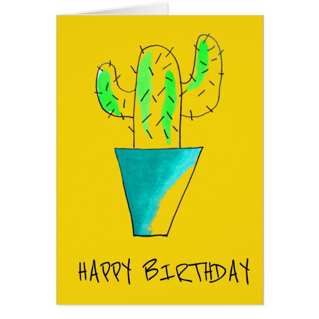 Cute Mexican cactus birthday desert art (Front)