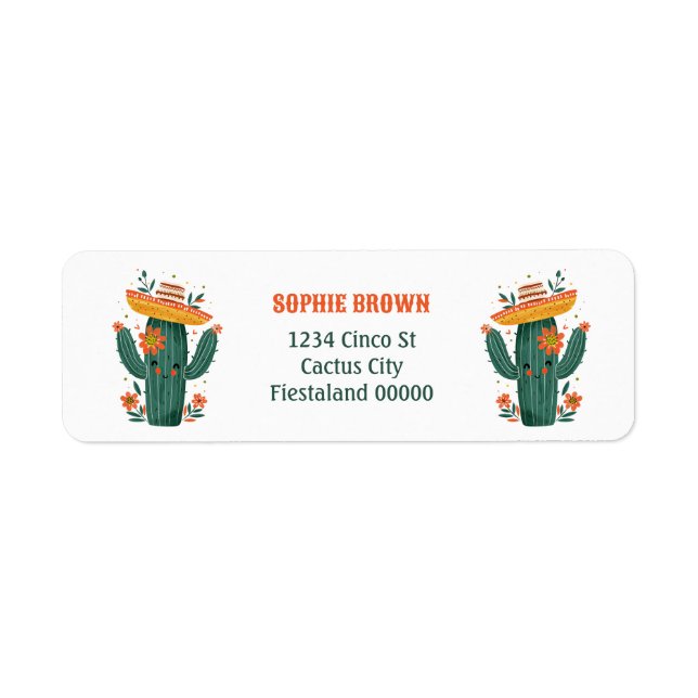Cute Mexican Cactus with Flowers Return Address Label (Front)