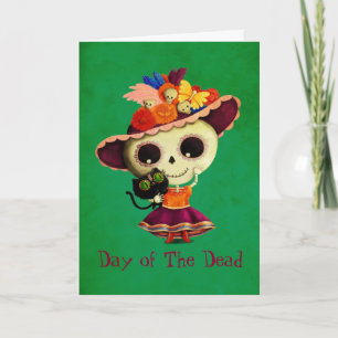 Cute Mexican Day of The Dead Girl Card