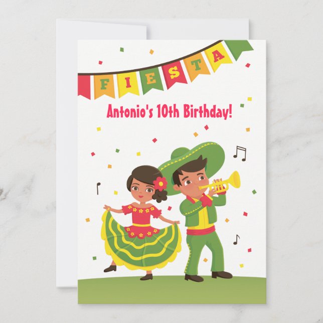Cute Mexican Fiesta Latino Kids Birthday Party Invitation (Front)