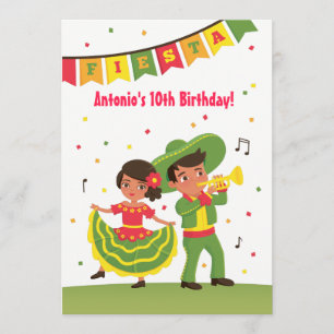 Cute Mexican Fiesta Latino Kids Birthday Party Invitation
