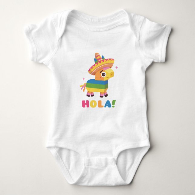 Cute Mexican Happy Pinata Hola Baby Bodysuit (Front)