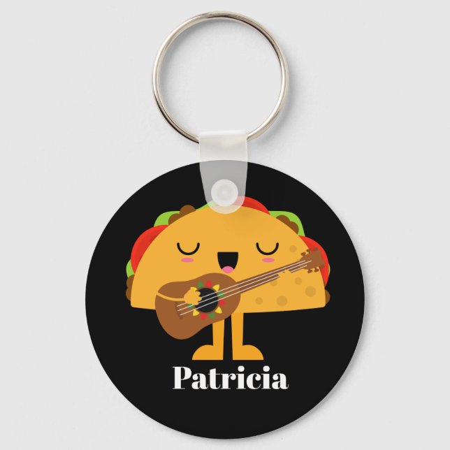 Cute Mexican singing taco add name Key Ring (Front)