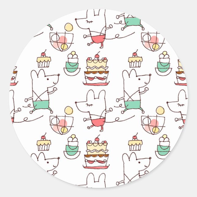 Cute Mice Bakery Chef Drawing Classic Round Sticker (Front)