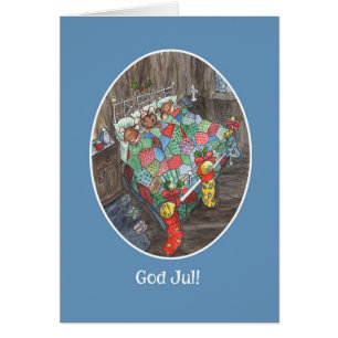 Cute Mice Christmas Stockings Swedish Greeting