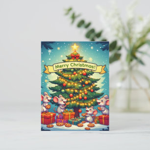 Cute Mice Cookies Christmas Tree Festive Cheerful Postcard