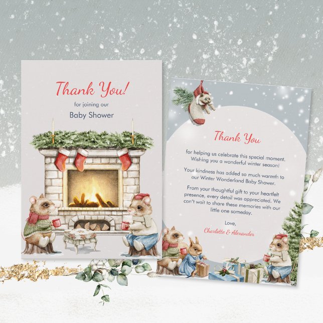 Cute Mice Cosy Winter Tea Party Baby Shower Thank You Card (Cute Mice Cozy Winter Tea Party Baby Shower Thank You Card ©Susanne Sachers - Sunny Mind Design 🌞)