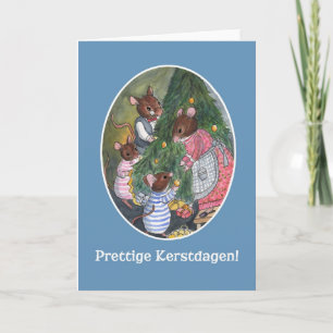 Cute Mice Decorating Christmas Tree Dutch Holiday Card