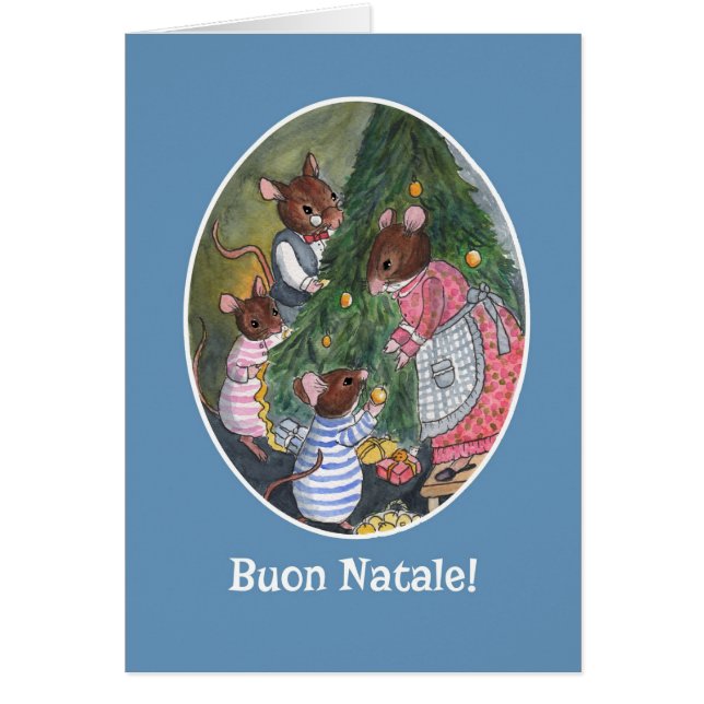 Cute Mice Decorating Christmas Tree Italian (Front)