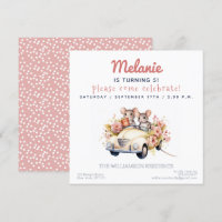 Cute Mice in a Car Kids Birthday Party Invitation