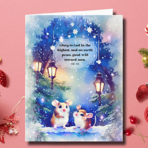 Cute Mice Peace On Earth Bible Verse Christmas  Card