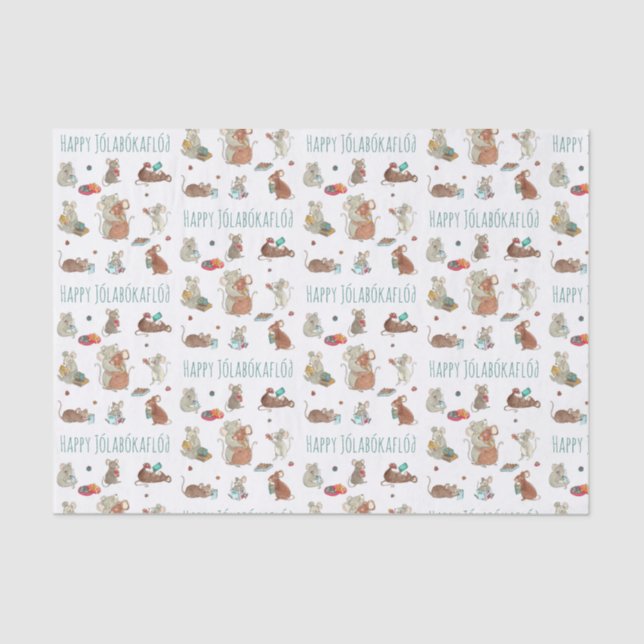 Cute Mice Reading Books Jolabokaflod Tissue Paper (Front)