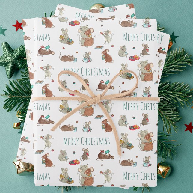Cute Mice Reading Books Merry Christmas Wrapping Paper Sheet (Creator Uploaded)