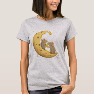 Cute Mice Sharing Cheese on the Moon T-Shirt