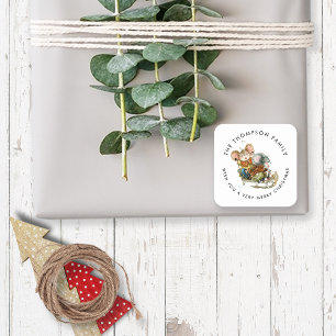 Cute Mice Sleigh Name Merry Christmas  Square Sticker