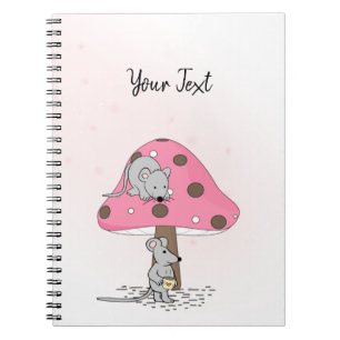 Cute Mice Watercolor Pink Custom Notebook