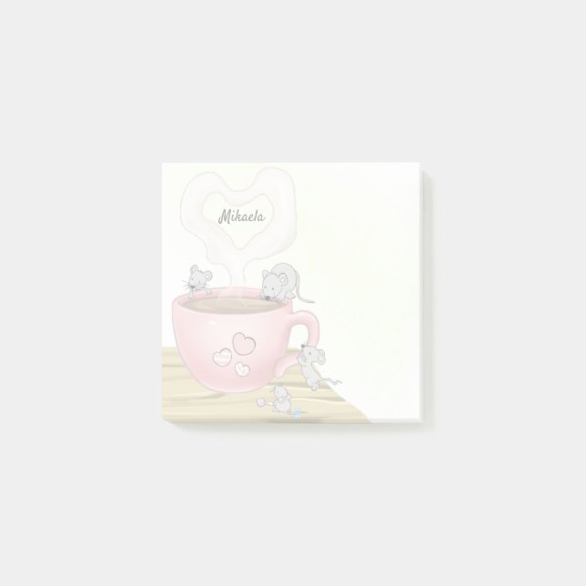 Cute Mice Watercolor Yellow Custom Post-it Notes (Front)