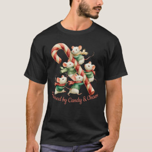 Cute Mice with Candy Cane Christmas Art T-Shirt