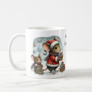 Cute Mice with Wrapped Gifts Santa Hat Coffee Mug