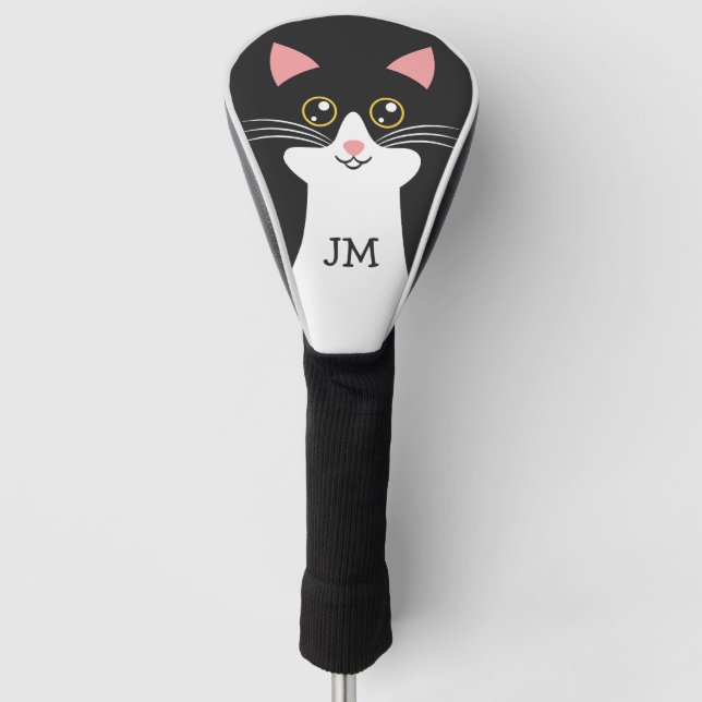 Cute Mid Century black cat portrait Golf Head Cover (Front)