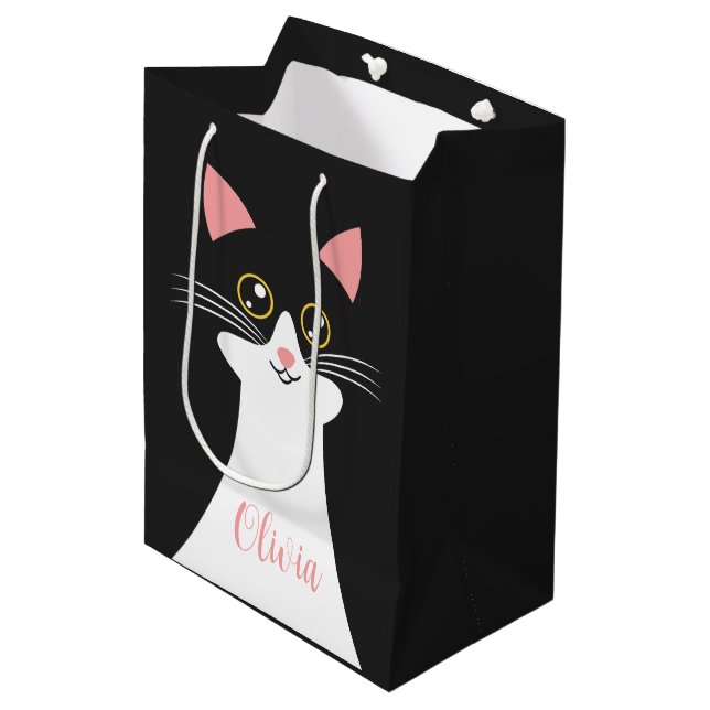 Cute Mid Century black cat portrait Medium Gift Bag (Front Angled)