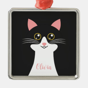 Cute Mid Century black cat portrait Metal Ornament