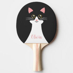 Cute Mid Century black cat portrait Ping Pong Paddle