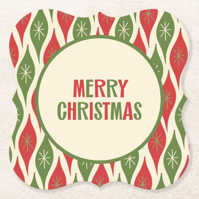 Cute Mid Century Modern Retro 50s Merry Christmas Paper Coaster (Front)
