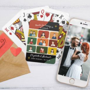 Cute Mid Century Style Virtual Video Wedding Favou Playing Cards