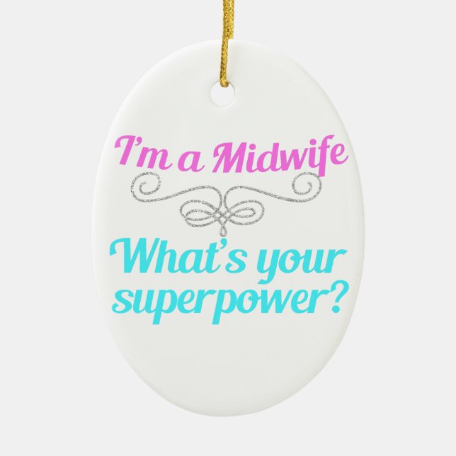 Cute Midwife Superhero Ceramic Ornament (Front)