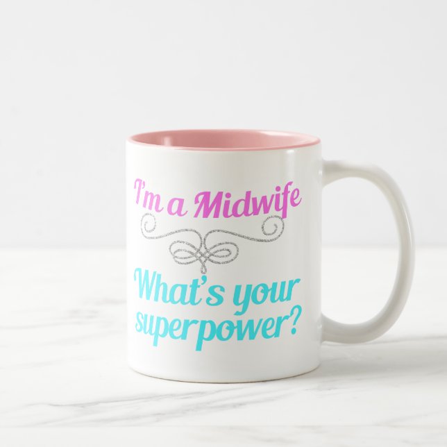 Cute Midwife Superhero Two-Tone Coffee Mug (Right)