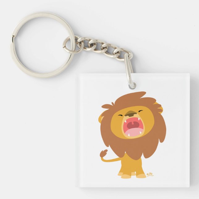 Cute Mighty  Roaring Lion Cartoon Acrylic Keychain (Front)