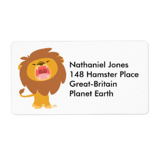 Cute Mighty  Roaring Lion Cartoon Label