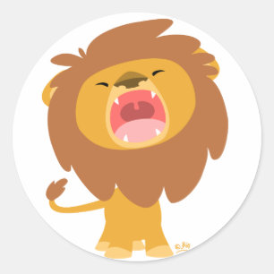 Cute Mighty  Roaring Lion Cartoon round sticker