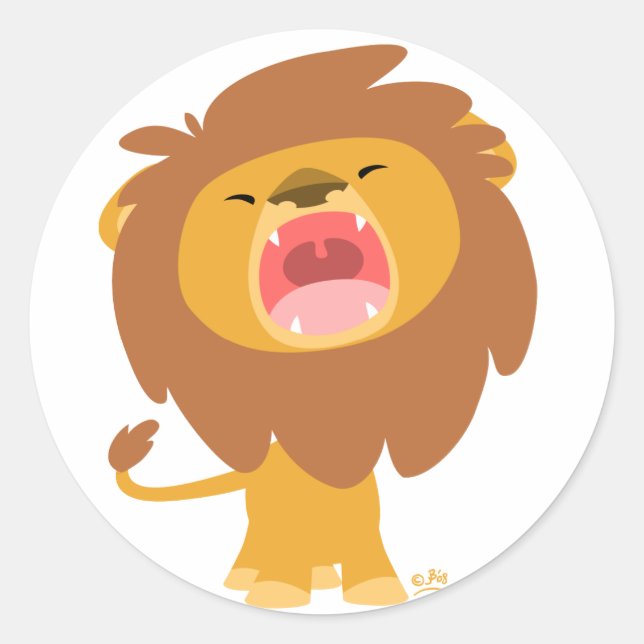 Cute Mighty  Roaring Lion Cartoon round sticker (Front)