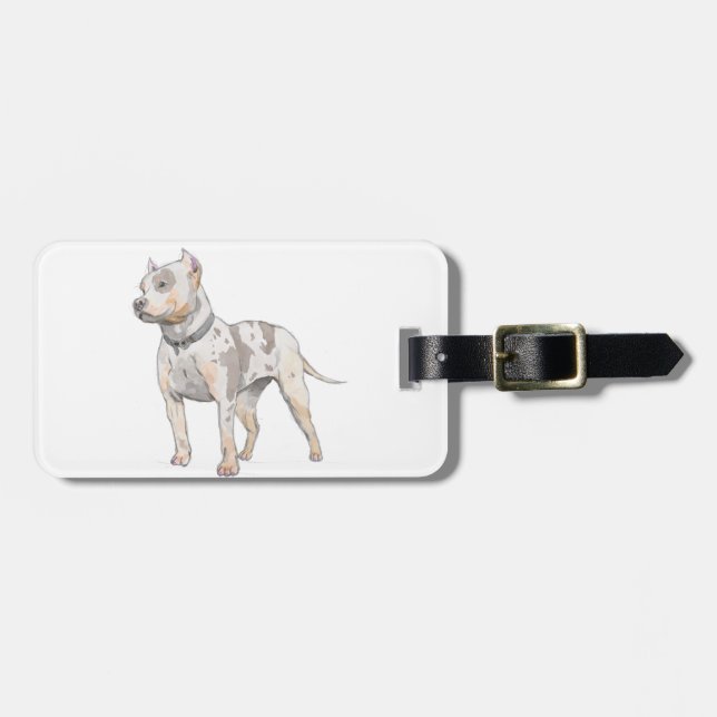 Cute & Mighty Watercolor Sketch Pit Bull Dog Luggage Tag (Front Horizontal)