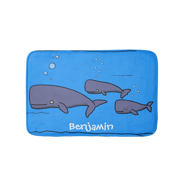 Cute migrating cartoon whales illustration bath mat (Front)