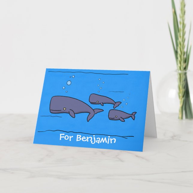Cute migrating cartoon whales illustration card (Front)