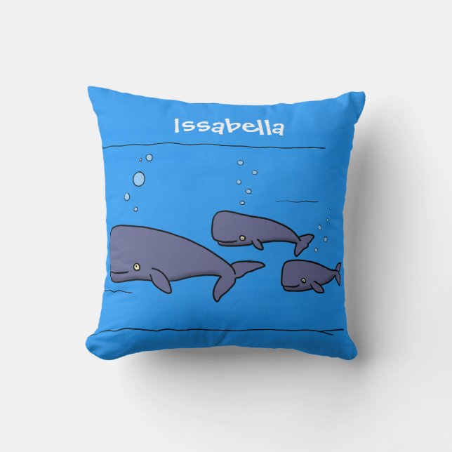 Cute migrating cartoon whales illustration cushion (Front)