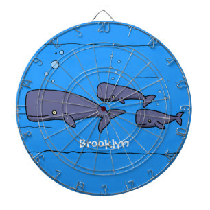 Cute migrating cartoon whales illustration dartboard