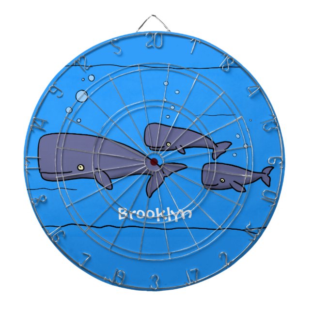 Cute migrating cartoon whales illustration dartboard (Front)