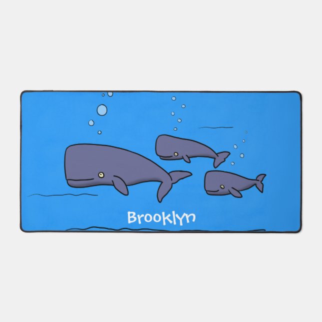 Cute migrating cartoon whales illustration desk mat (Front)