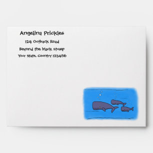 Cute migrating cartoon whales illustration envelope