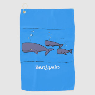 Cute migrating cartoon whales illustration golf towel