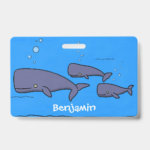 Cute migrating cartoon whales illustration ID badge