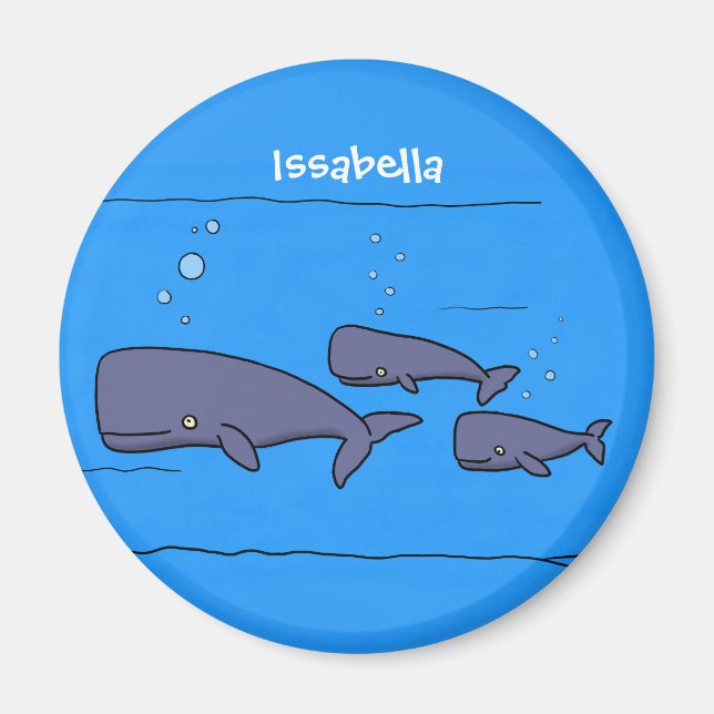 Cute migrating cartoon whales illustration magnet (Front)