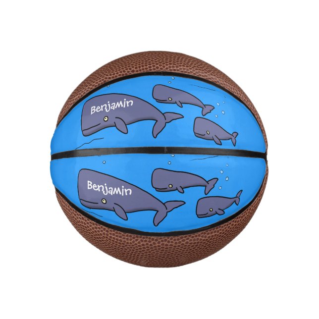 Cute migrating cartoon whales illustration mini basketball (Front)