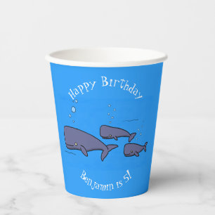 Cute migrating cartoon whales illustration paper cups