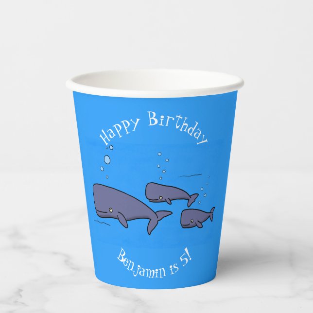 Cute migrating cartoon whales illustration paper cups (Front)