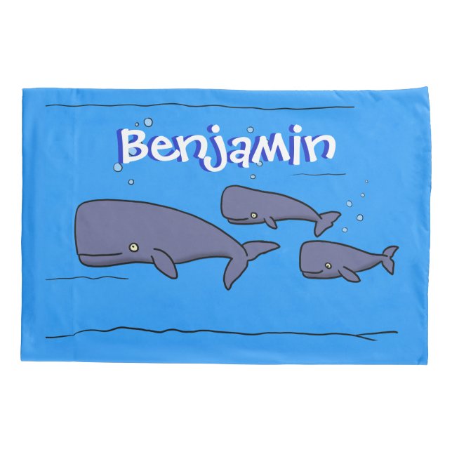 Cute migrating cartoon whales illustration pillowcase (Back)